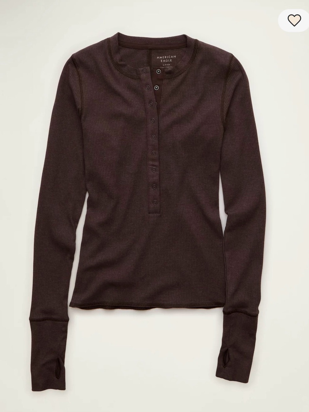American Eagle Women’s Ribbed Henley Long Sleeve Top Brown Size L